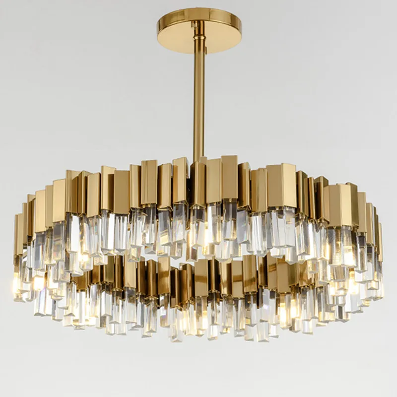 

LED Postmodern Golden Stainless Steel Crystal Round Designer Chandelier Lighting Lustre Suspension Luminaire Lampen For Foyer