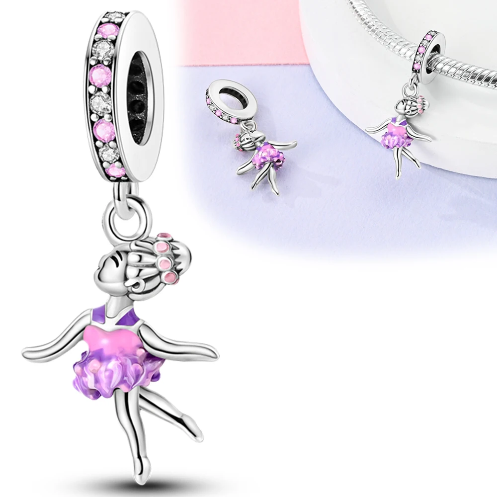 

Pink Female Dancer Pendants 925 Sterling Silver Original Beads Fit Original 925 Charms Bracelet Beads Jewelry Gifts for Women