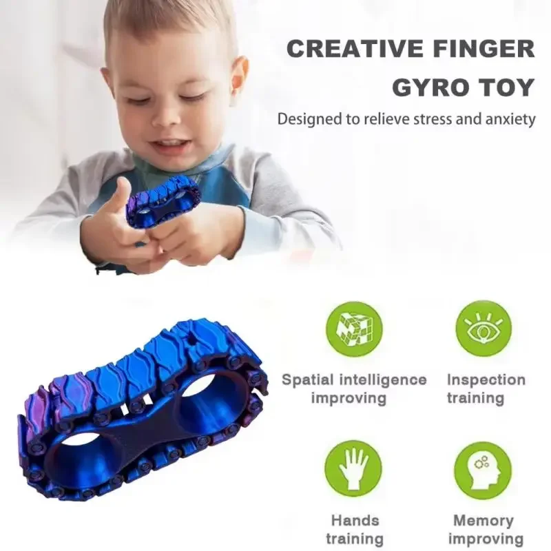 

Mini Tank Track With Finger Track Spinning Gyro Children Decompress Miniature Tank Tracks Handheld Tank Tire Rotating Gyroscope