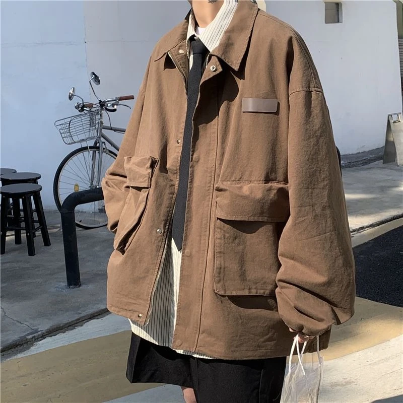 

​Vintage Japanese City Boy Work Jacket Men's Retro Washed Cargo Coat Streetwear Ins Trendy​