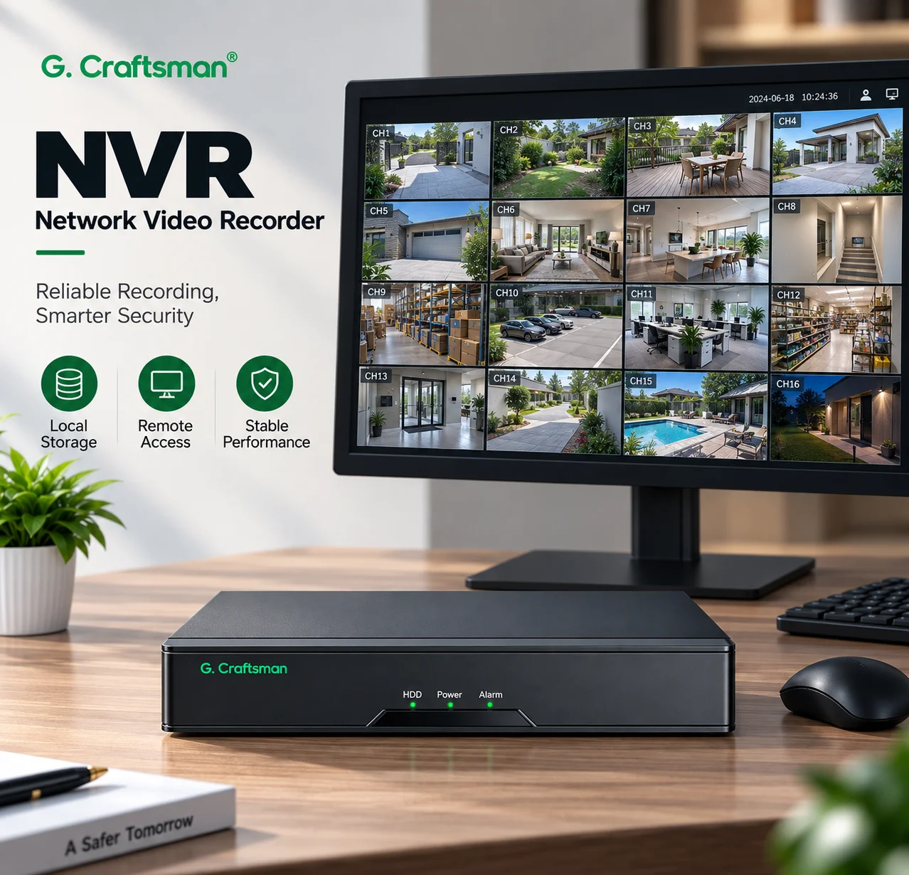 C-X,16CH Normal NVR Recorder,Supports 4K Security System H.265,24/7 Recording,Playback,HDMI,GX-N8016H1