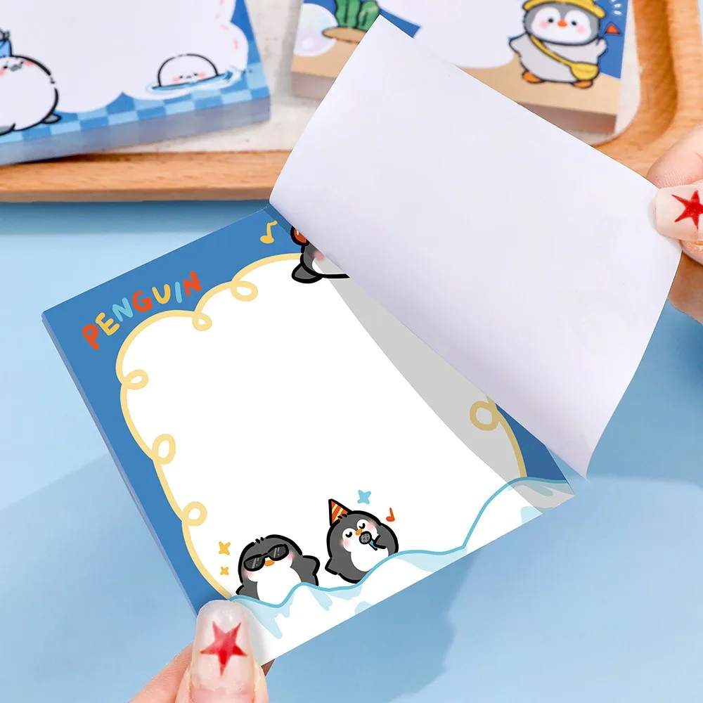Adorable Penguin Square Sticky Note Pad Non-Tear Reusable Tabs for Student Study Office Supplies Memo Pad