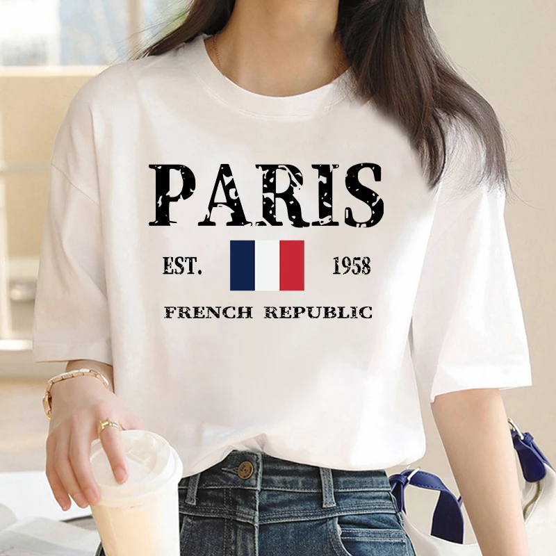 New Women\'s Short Sleeve T-Shirt Paris letter print Short Sleeve Top High Quality Women\'s Round Neck Trendy Short Sleeve