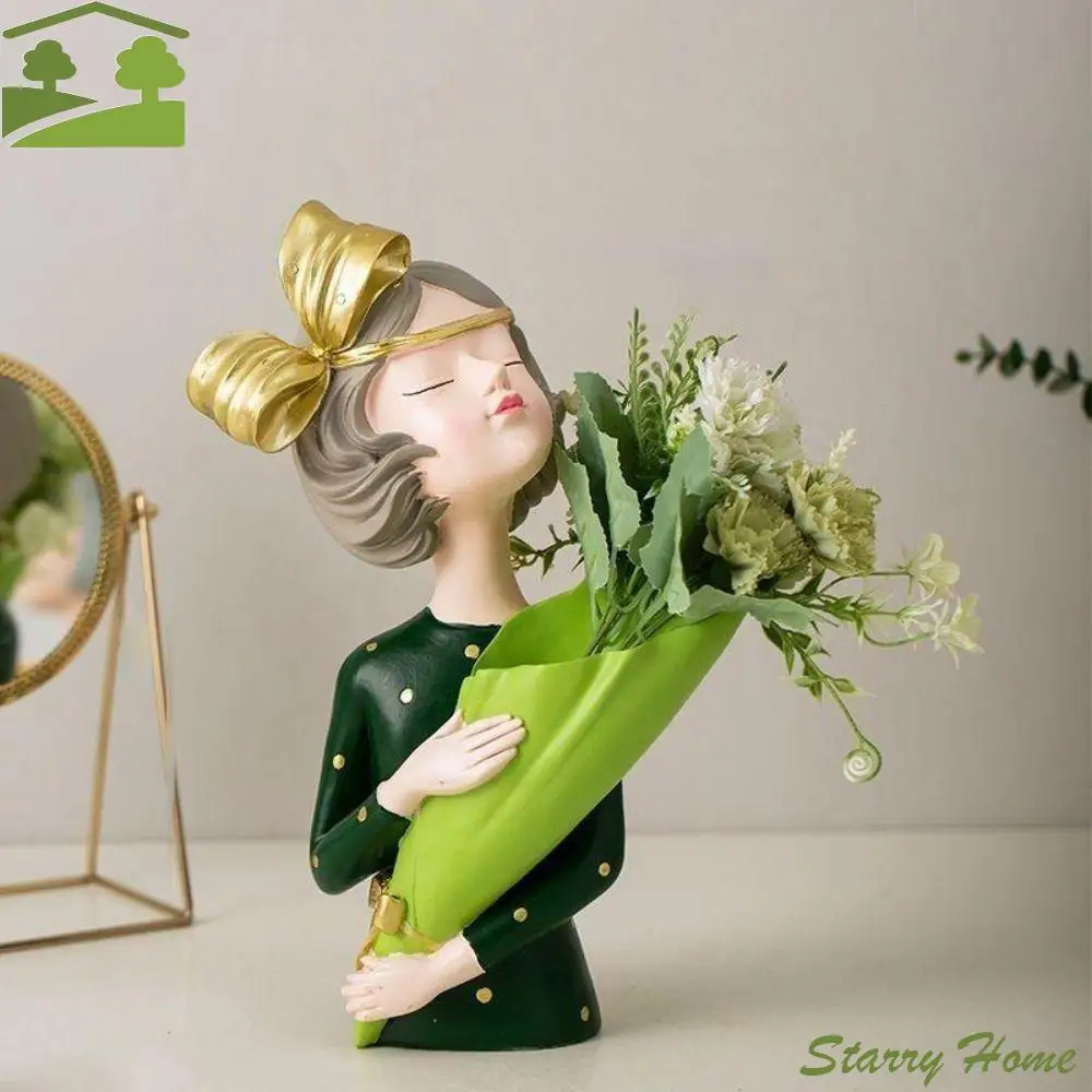 

Creative Elegant Flower Girl Statue Handmade Cartoon Butterfly Girl Sculpture Decorative Girl Vase Ornament Living Room
