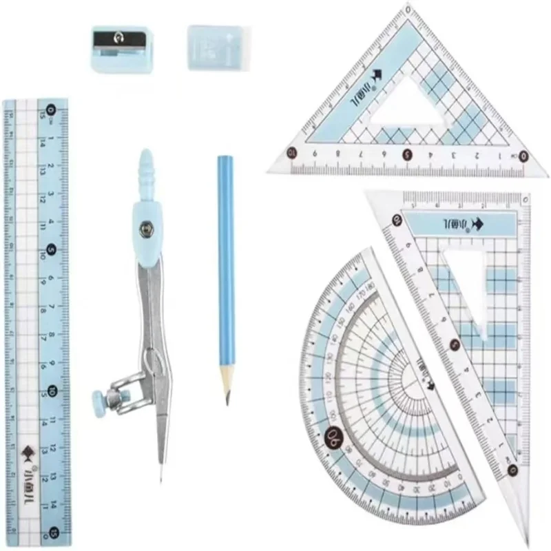 눈금자 나침반 연필 세트, 기하학 수학, 학생 그림 문구, 소년 소녀 선물, 학용품, 8 개/세트