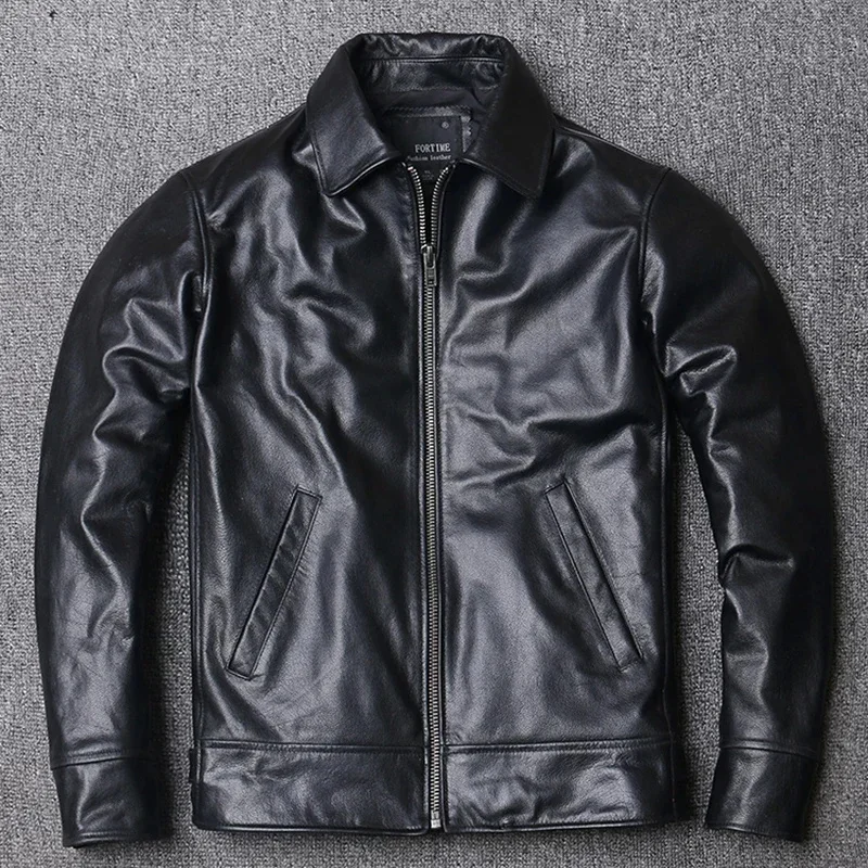 2025 New Black Soft Cowhide Jacket Men's Genuine Leather Coat Dad's Plus Size Male Clothes S-5XL