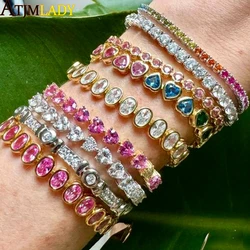 2025 New Fashion Gold Color Colorful Rainbow Bracelet 5A Cubic Zirconia CZ Enamel Geometric Tennis Chain Bangle Women Jewelry