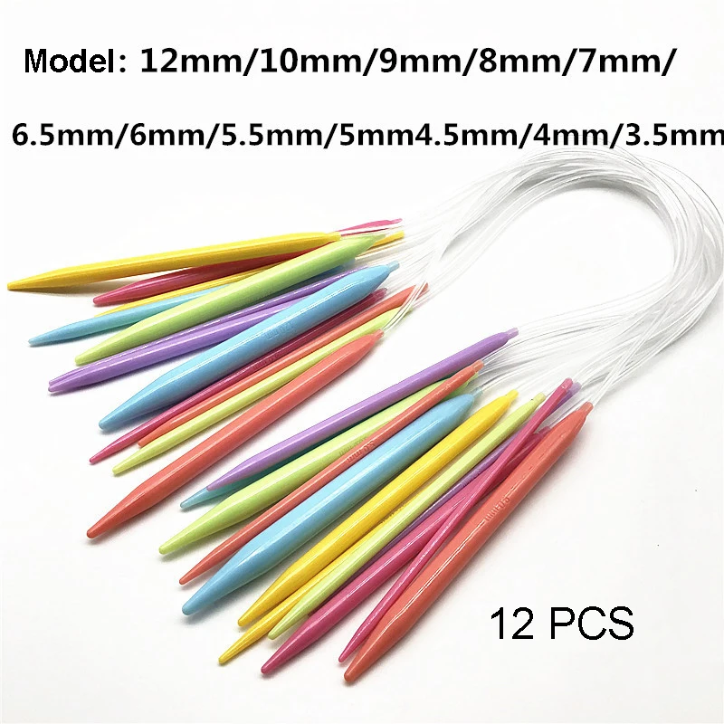 Sweater Needle Knitting Tool Set, Plastic Circular Loop Sweater Needle, Long and Short Stick, 40/60/80cm, 12 Pcs