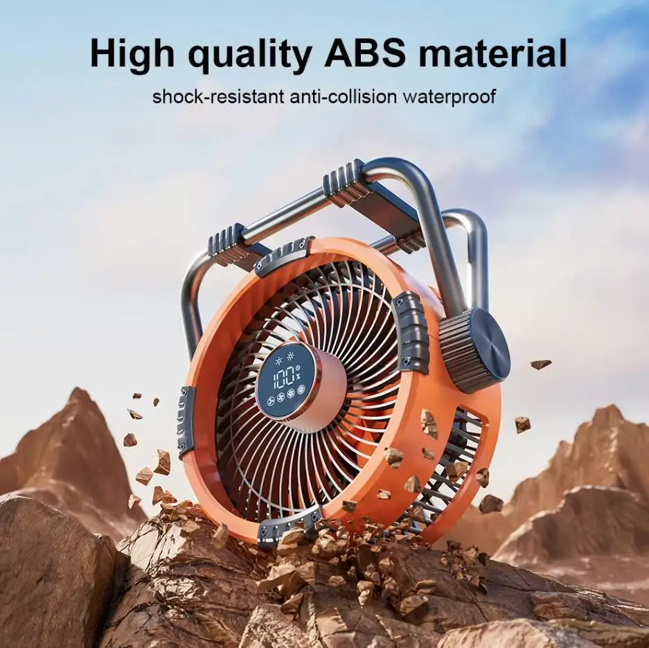 20000mAh Crash Proof Strong Wind Outdoor Camping Fan with LED Night Light 4 Speed USB Waterproof Hanging Tent Fan for BBQ Party