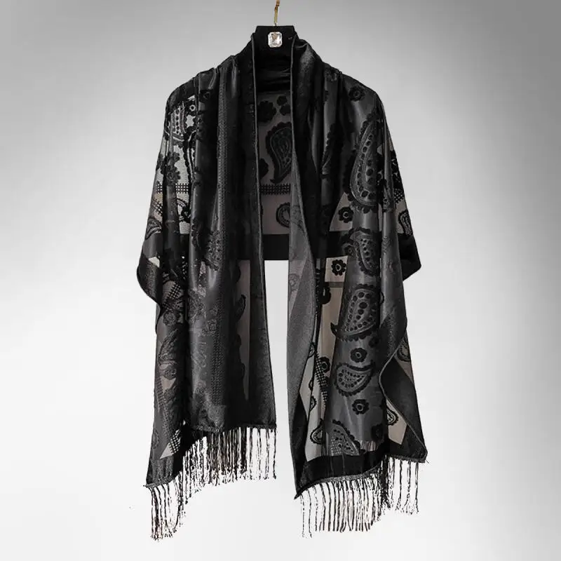 2025 New Fashion Women Cut Flowers Hollow Lace Gradient Flower Silk Scarf Spring Shawls and Wraps Towel Femme Beach Sjaals