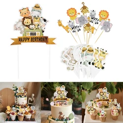 Décoration de gâteau de dessin animé d'animaux de la forêt, impression d'anniversaire, tasse de bain de bébé, insertion de gâteau, image principale de la jungle, fournitures de décoration de fête