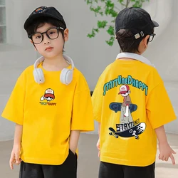 Korean Children's Clothes 2025 Harajuku High Street Skateboard Boys Graphic T-shirt Summer Cotton Short Sleeve Children's Top