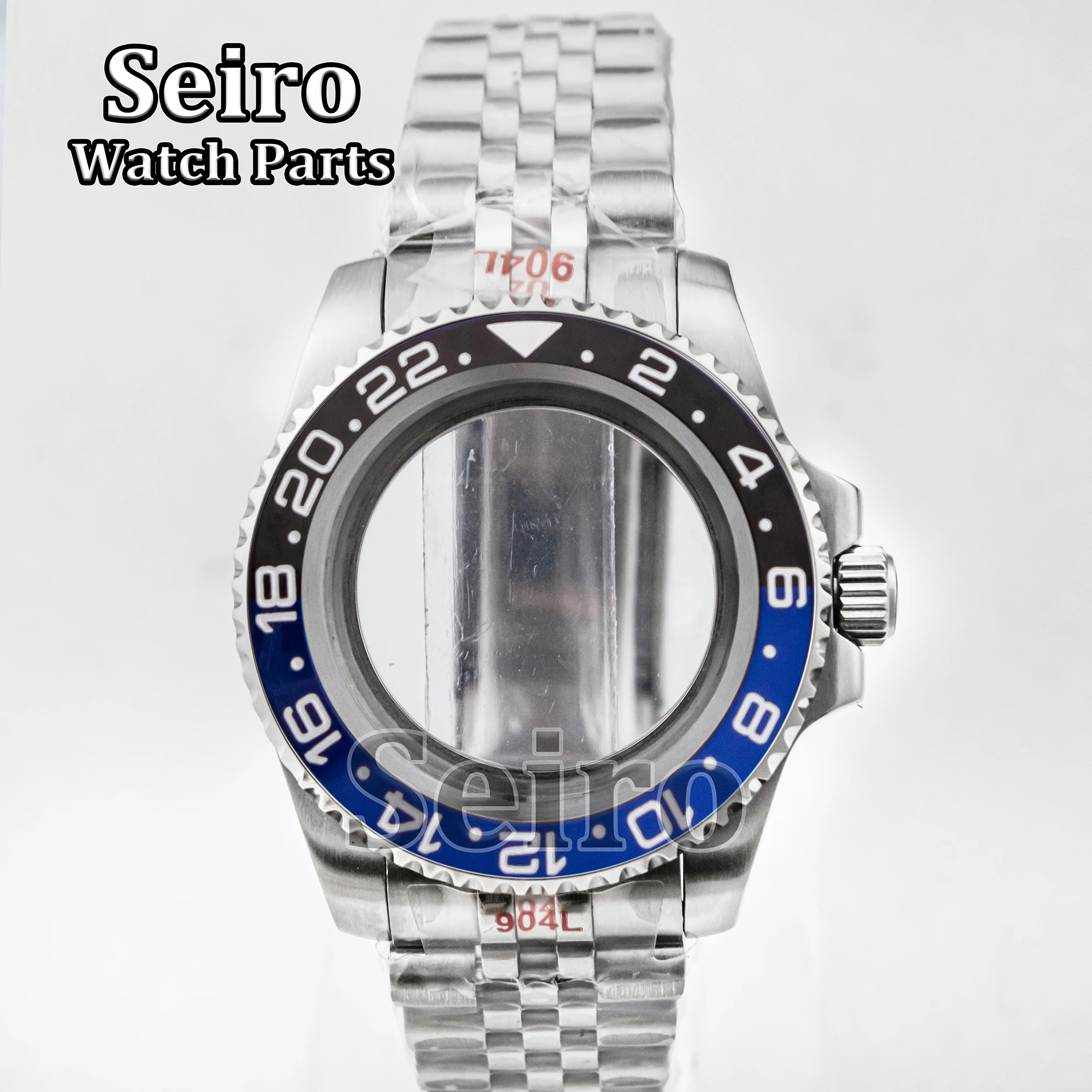 สาย NH35สแตนเลส40มม. สีเงิน10ATM กระจกแซฟไฟร์กันน้ำสำหรับนาฬิกา NH36 NH34 GMT