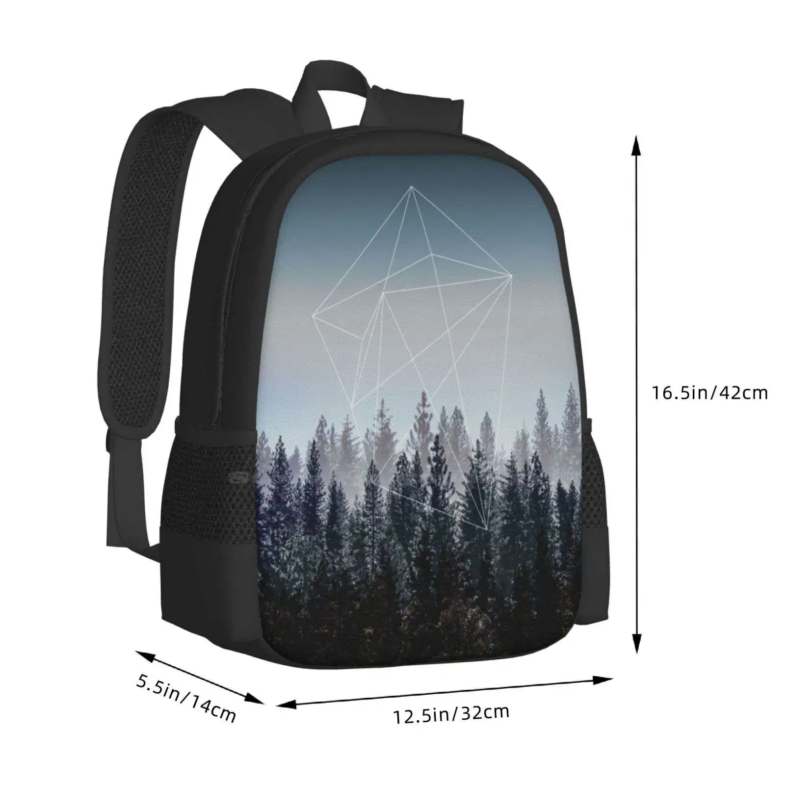 Mochila Escolar de Grande Capacidade, Forma de Silhueta de Floresta Geométrica, Natureza Céu, Natureza Minimalismo, Bosques, Geometria Laptop Bags