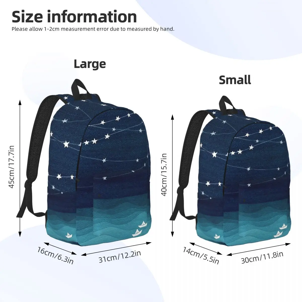 Ghirlanda di stelle zaino medio liceo studente Teal Ocean acquerello Bookbag Teens Daypack leggero