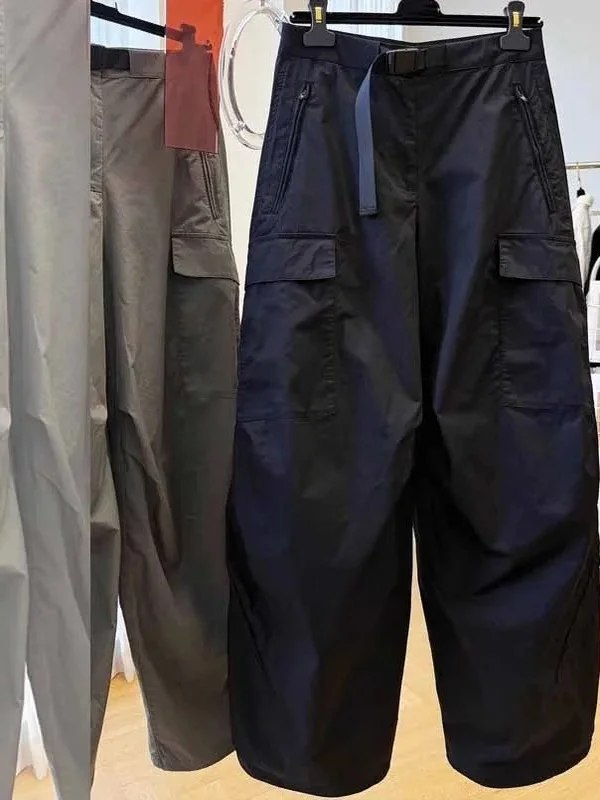 

High Waist Dstring Work Pants Loose Fit Casual Sle for Men And Women Comfortable Polyester Fiber Unique Autumn Design