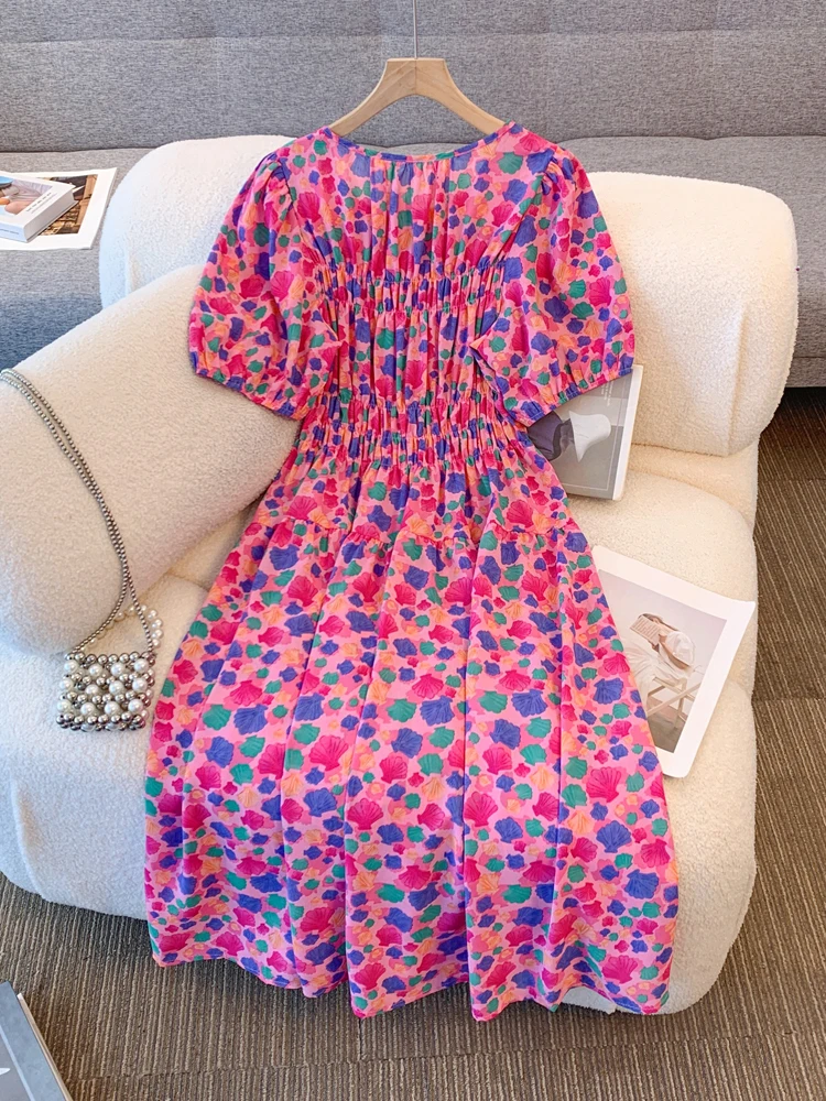 فستان نسائي مقاس كبير من NYFS لصيف 2025 فستان فضفاض مطبوع بخصر عالٍ وأكمام منتفخة فساتين طويلة رداء Elbise على الطراز الكوري #3