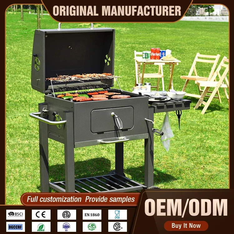 Outdoor Barbeque Heavy Duty Durable Smoker Barbecue Grill Trolley Metal Steel Charcoal Bbq Grills