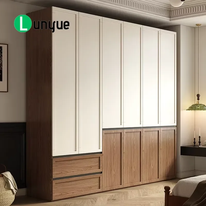 Handleless Bamboo Wardrobe Antique Retro Walnut Color One Door Up Down Segmented Design Economical Bedroom Furniture Storage