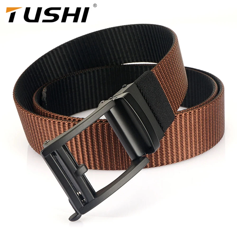 TUSHI Brand New 3.4cm Wide Rotating Automatic Buckle Belt Double sided Nylon Canvas Belt Outdoor Casual Breathable Men's Belt