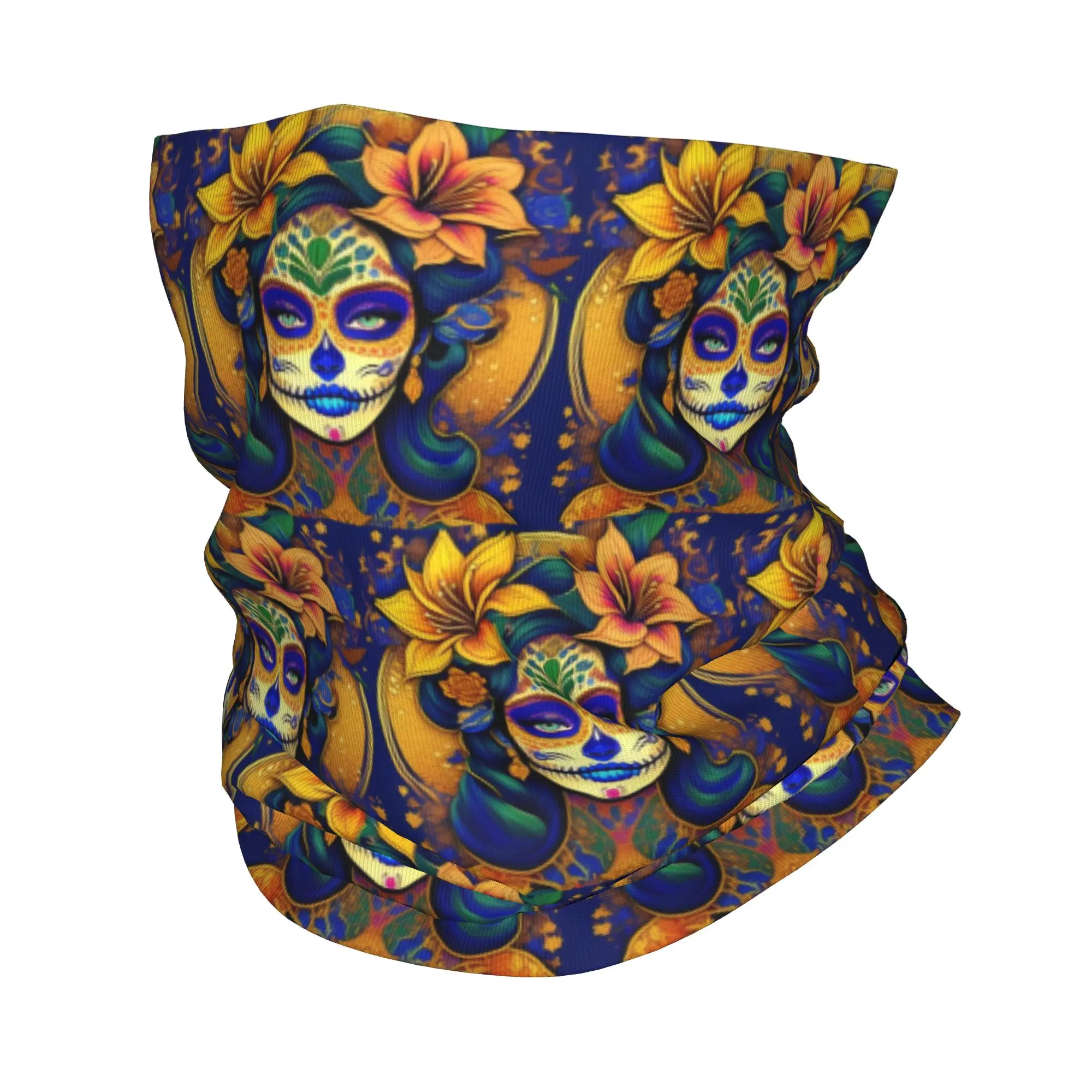 Mexican Catrina Girl Day Of The Dead Sugar Skull Bandana Neck Cover Printed Wrap Scarf Balaclava Hiking Fishing For Men Women