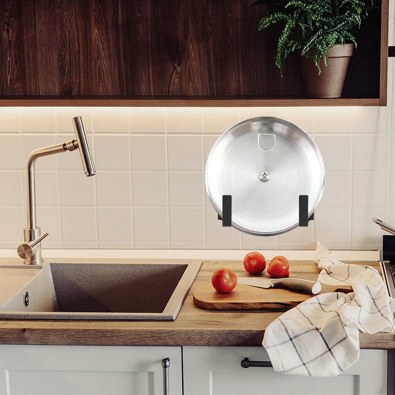 

2Pcs Kitchen Pot Lid Rack Stainless Steel Punch Free Wall Mounted Storage Shelf Strong Load Bearing Pot Cover Organizer Stove