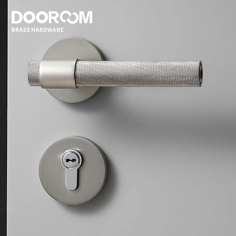 Dooroom Brass Door Lock Set Modern Silver Matt Brushed Nickel Interior Bedroom Bathroom Double Wood Door Lever Set Dummy Handle