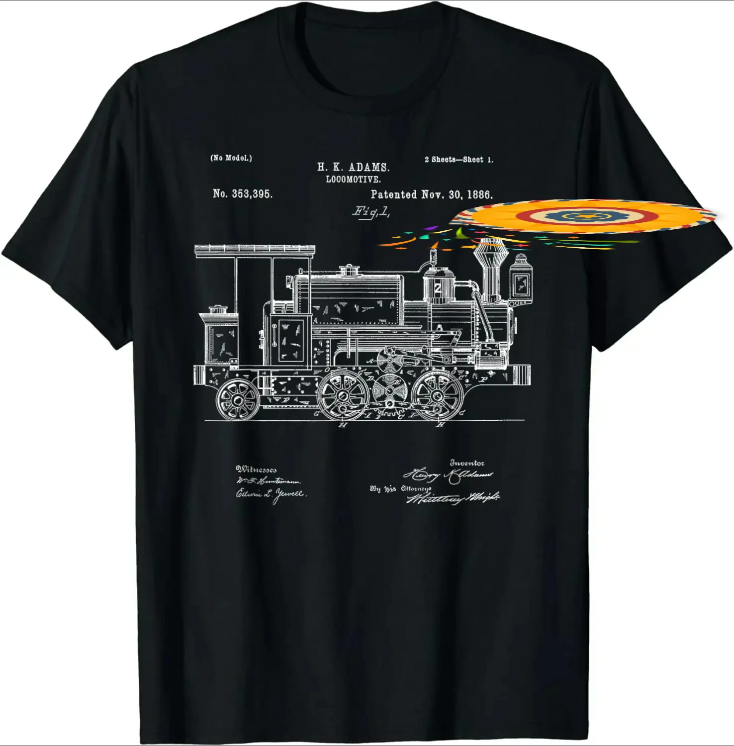 Vintage Patent Print 1886 Locomotive Steam Train Gift T-Shirt 100% Cotton O-Neck Short Sleeve Casual Mens T-shirt Size S-3XL