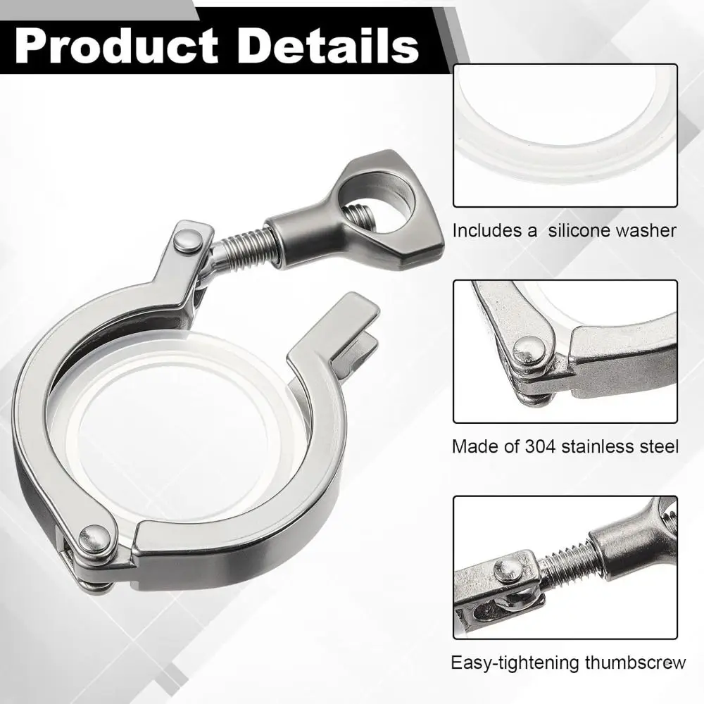 New SS304 Stainless Steel Tri Clamp Fitting Heavy Duty Wing Nut Tri Clamp With Silicone Gaskets Ferrule Fittings