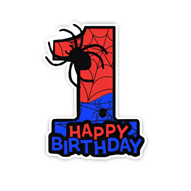 

Happy Birthday Number 1 Spider Stickers Cartoon Anime Decals Vinyl Matte Pegatinas for Laptop Guitar Toy Gift DIY Decoration
