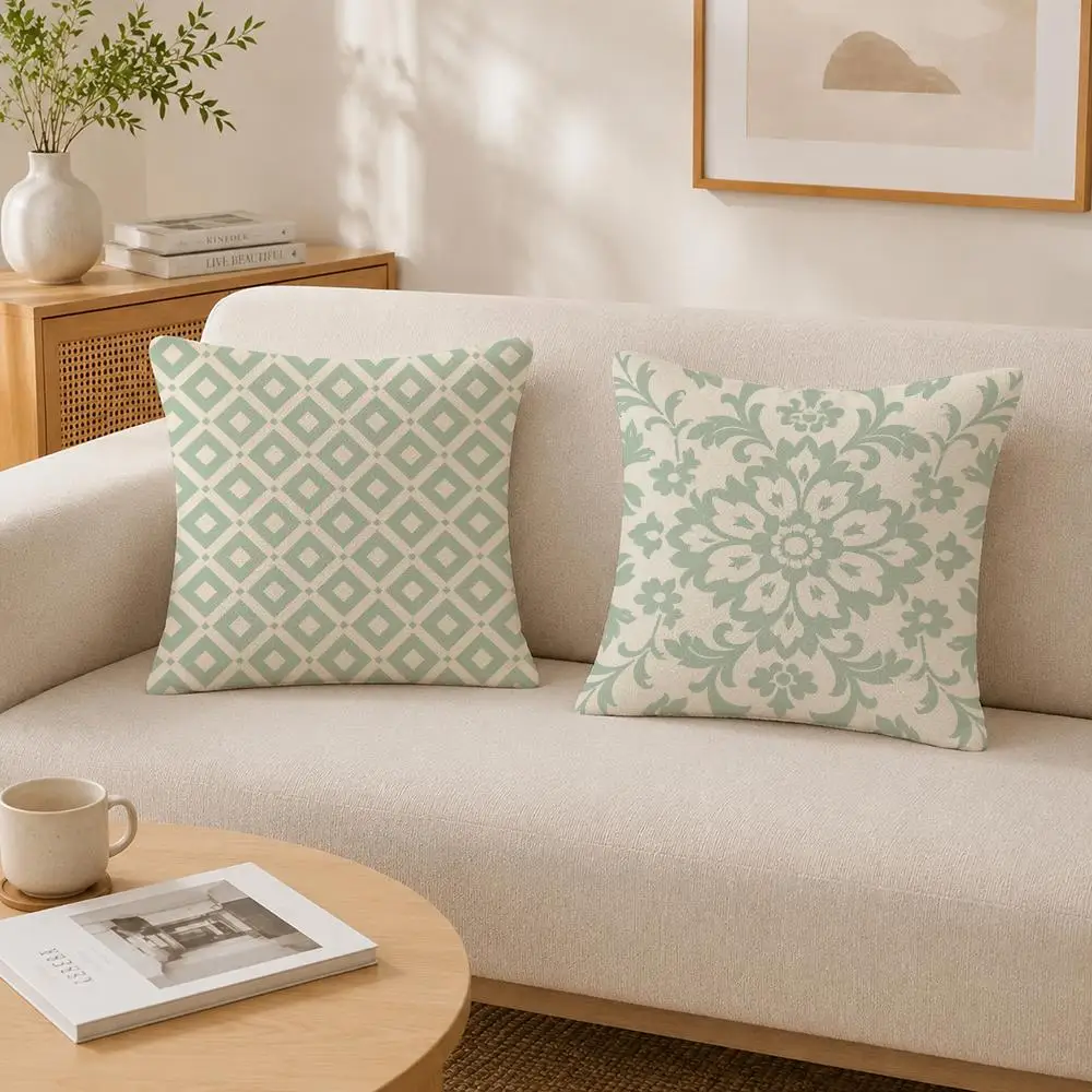 Fresh Pastoral Light Green Fresh Style Cushion Cover Soft Fluffy Short Plush  Pillow Case  Sofa Bed Home Decor