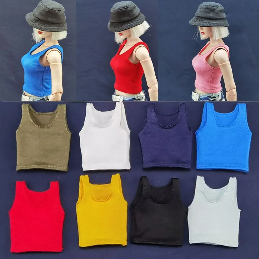 10 Colors 1/6 Miniature Female Soldier Vest Trendy Clothing 30cm Doll Round Neck T-shirt Male Casual Tank Bottom Female Tops