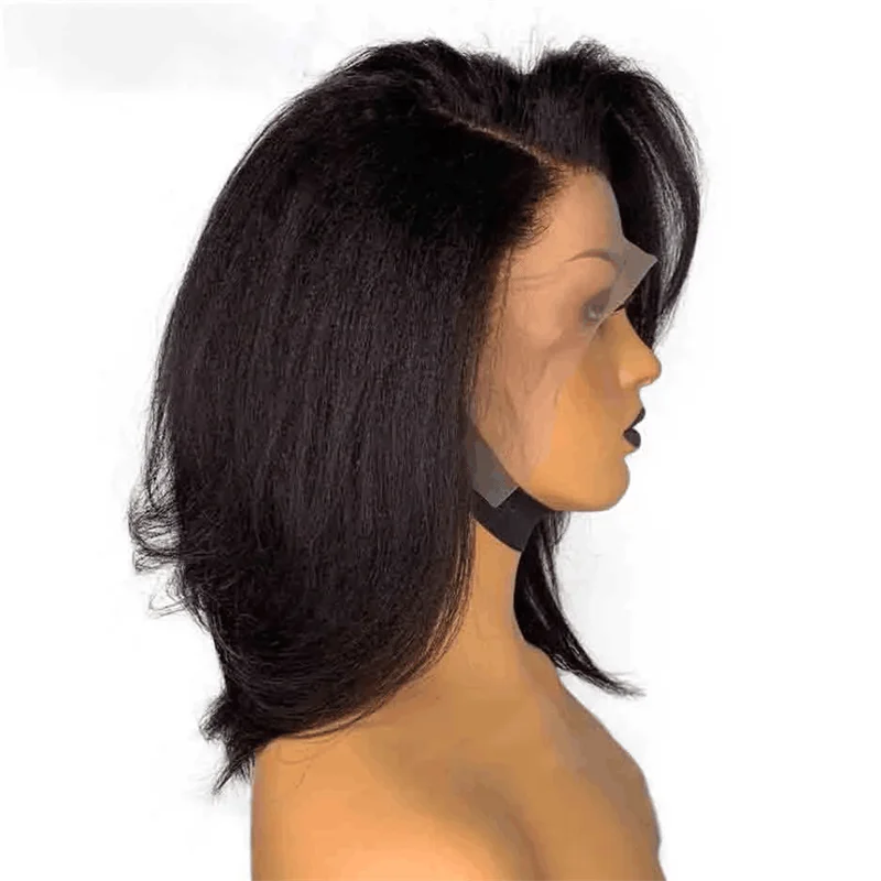 Peluca corta Bob para mujer, pelo de bebé sintético prearrancado, suave, sin pegamento, 20 ", 180de densidad, color negro Yaki