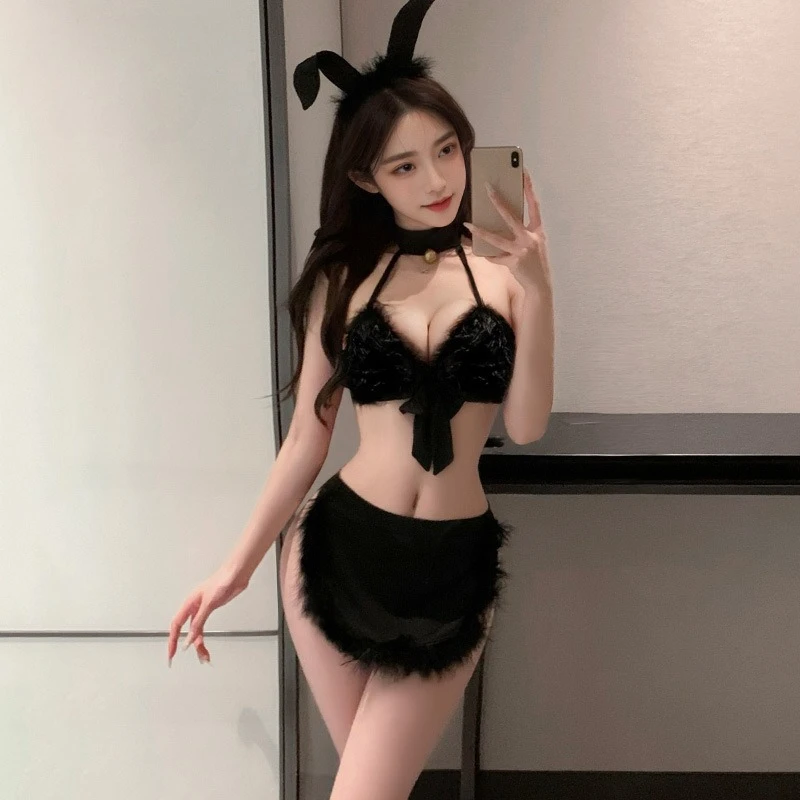 

Sexy Lingerie Uniform Cute Bunny Plush Bra Thong Set Rabbit Girl Cosplay Costumes Maid Cosplay Babydoll Porno Bar Temptation Hot