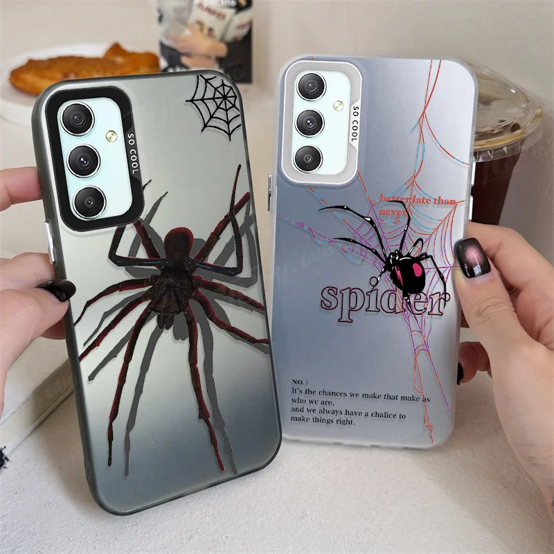 Black Poisonous Spider Plating Case For Samsung Galaxy A33 A53 A73 A05S A15 A35 A55 A13 A23 A22 A32 A52 A52S A72 A51 A71 Cover