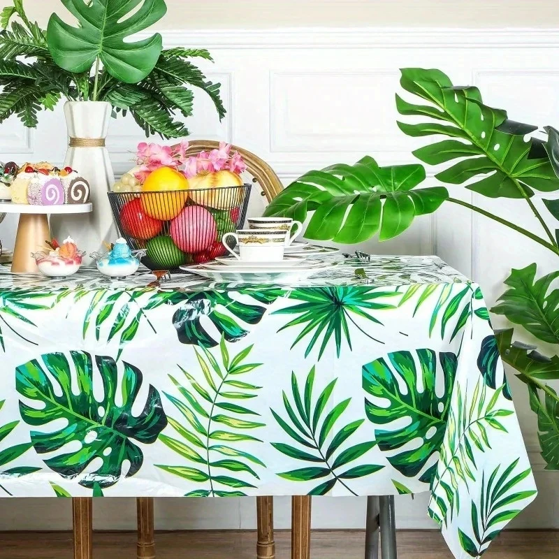 Dschungel-Palmblatt-Geburtstagsparty-Tischdecke, Kunststoff-Tischdecke, wasserdicht und ölbeständig, Geburtstagsparty-Tischdecke