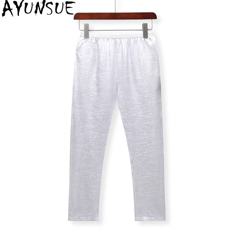 

AYUNSUE 100% Mulberry Silk Pants for Man Fashion Clothing Tang Suit Trousers Men's Silk Satin Pants Elastic Waist Thin Pants 바지