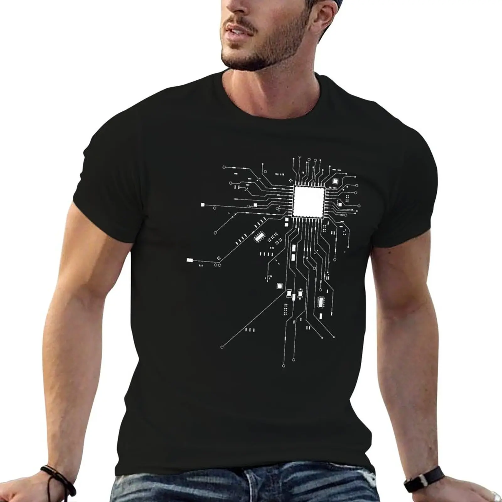 CPU Computer Heart White T-Shirt Active Sports Short Sleeve Cotton Shirt