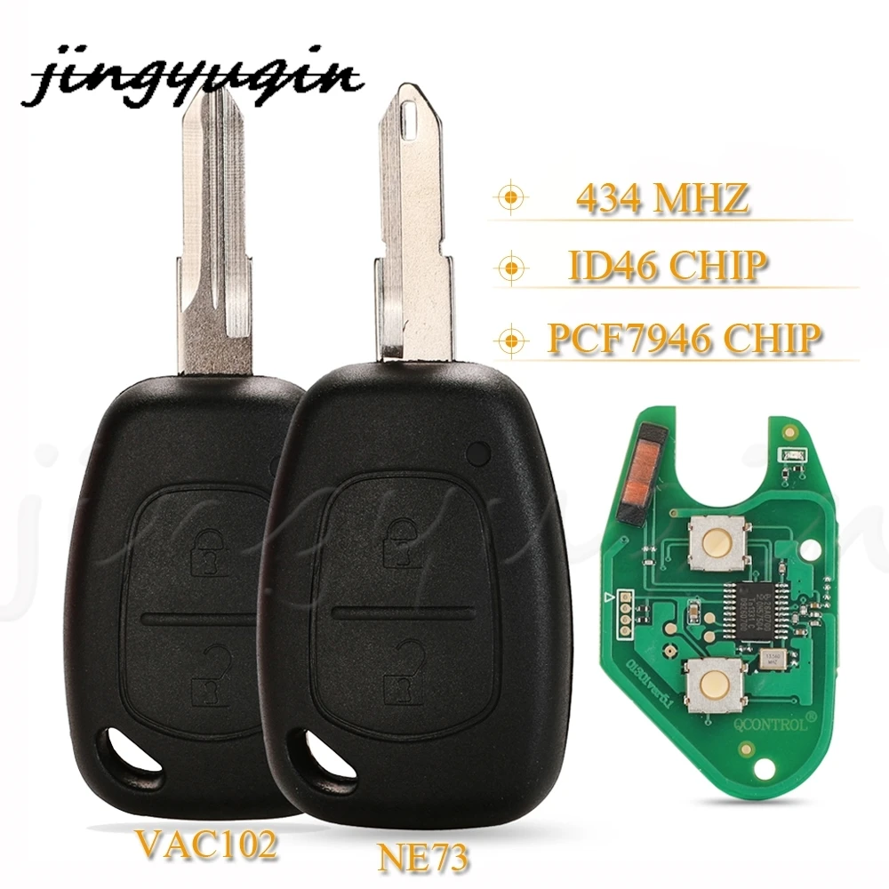 jingyuqin  2Buttons Remote Car Key Fob 433Mhz Id46 Pcf7946 For Renault Traffic Master Vivaro Movano Kangoo Ne73 VAC102 Blade