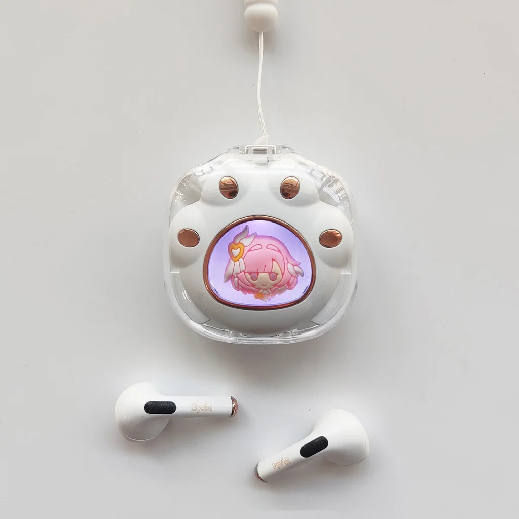 Anime Honkai Impact 3 Earphones Elysia Cute Customized Pink Bluetooth 5.3 Headset Cosplay Active Noise Cancellation Earbuds