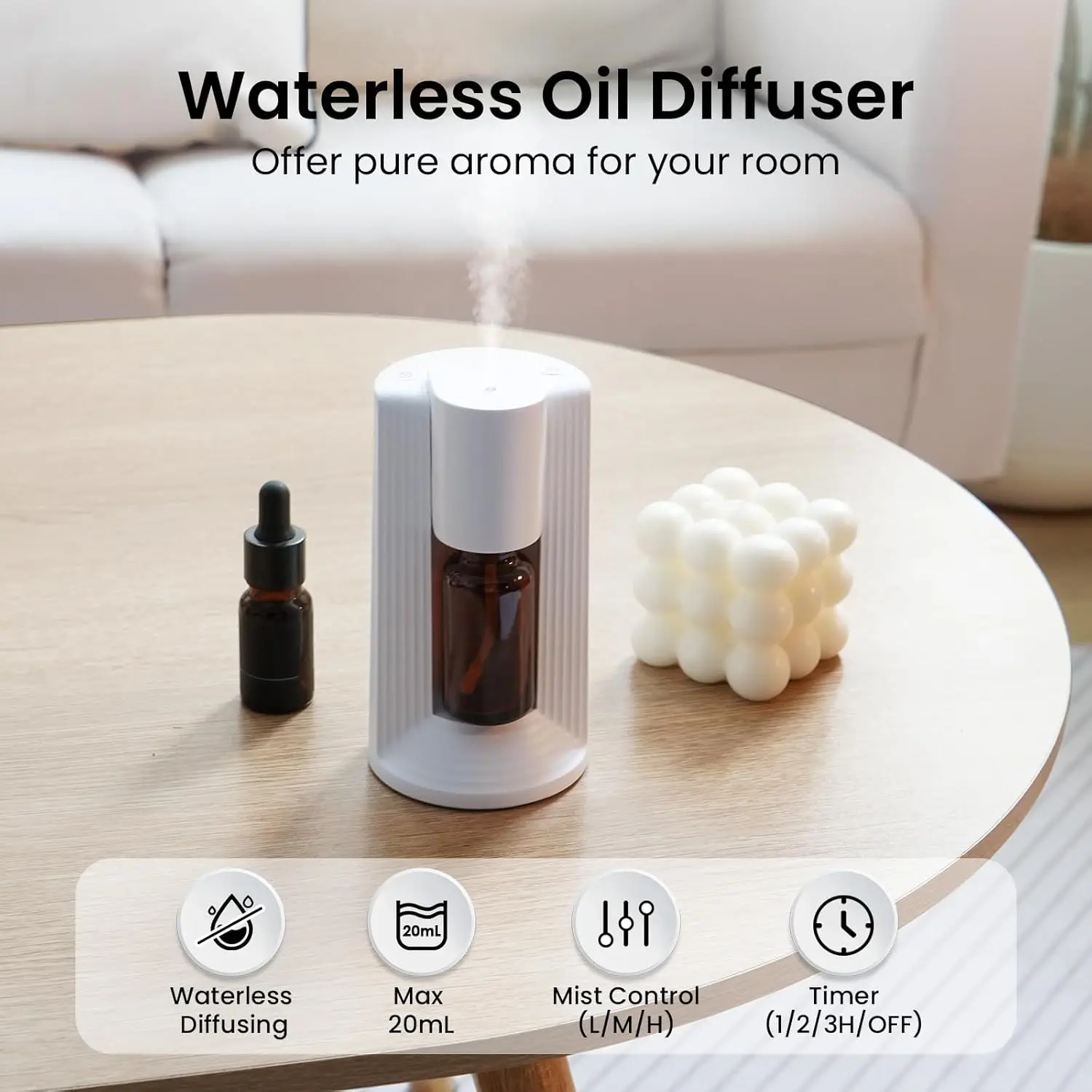 Waterless Diffuser For Essential Oils, Essential Oil Diffuser For Home, 3 Mist Levels & 3 Timer Settings, Waterless Diffuser, Ty
