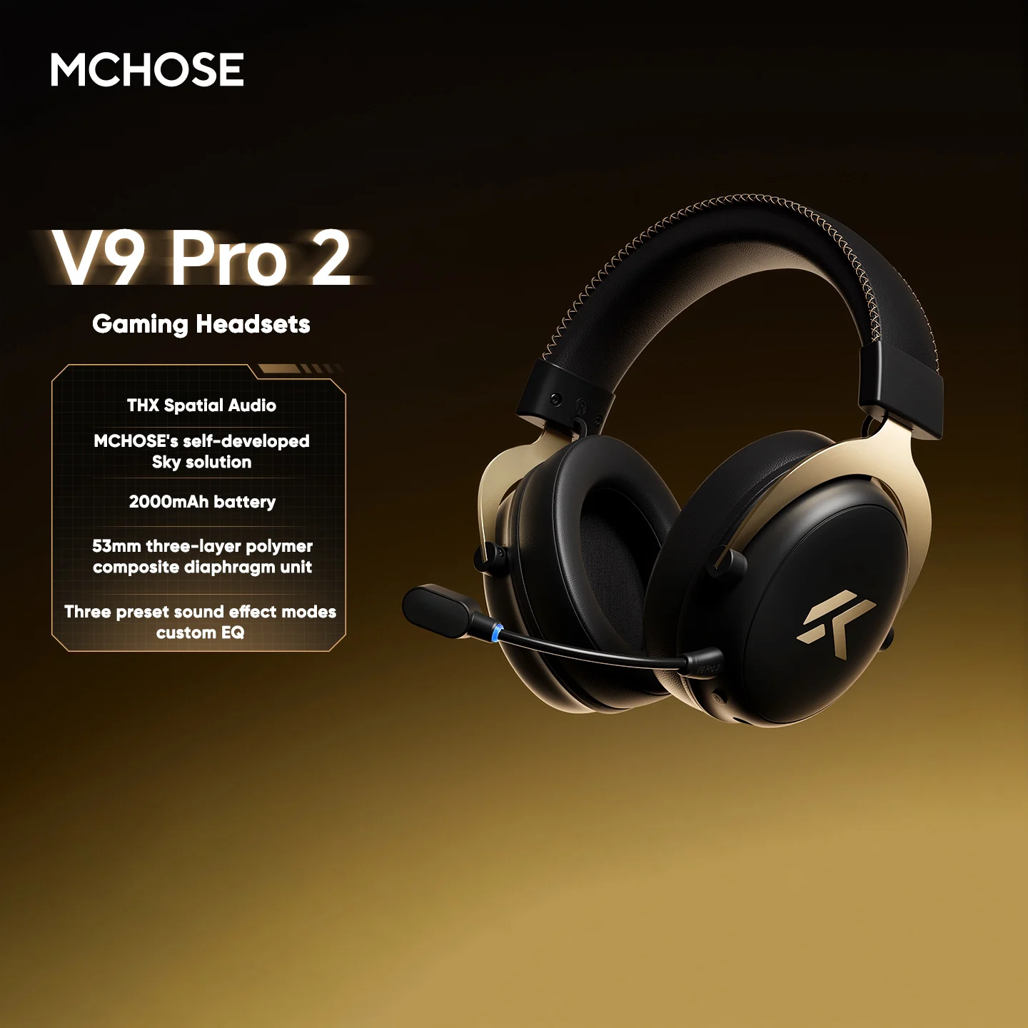 V9Pro V2 V9 Pro 2 Wireless Gaming Headphone THX Spatial Audio 53mm Drive AI Noise Canceling Mic 2000mAh battery PC Accessories