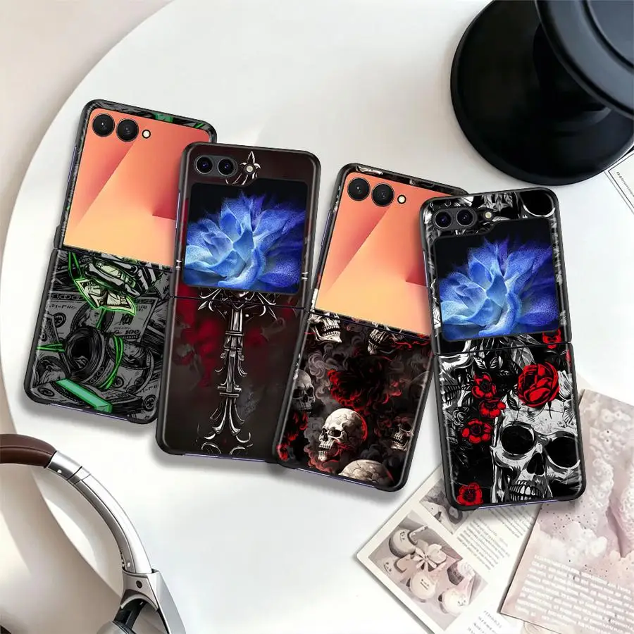 Phone Shell Case for Samsung Galaxy Z Flip 8 Z Flip 7 6 5 4 Z Flip4 ZFlip8 ZFlip7 FE Z Flip6 Z Flip5 Cool Dark Skull