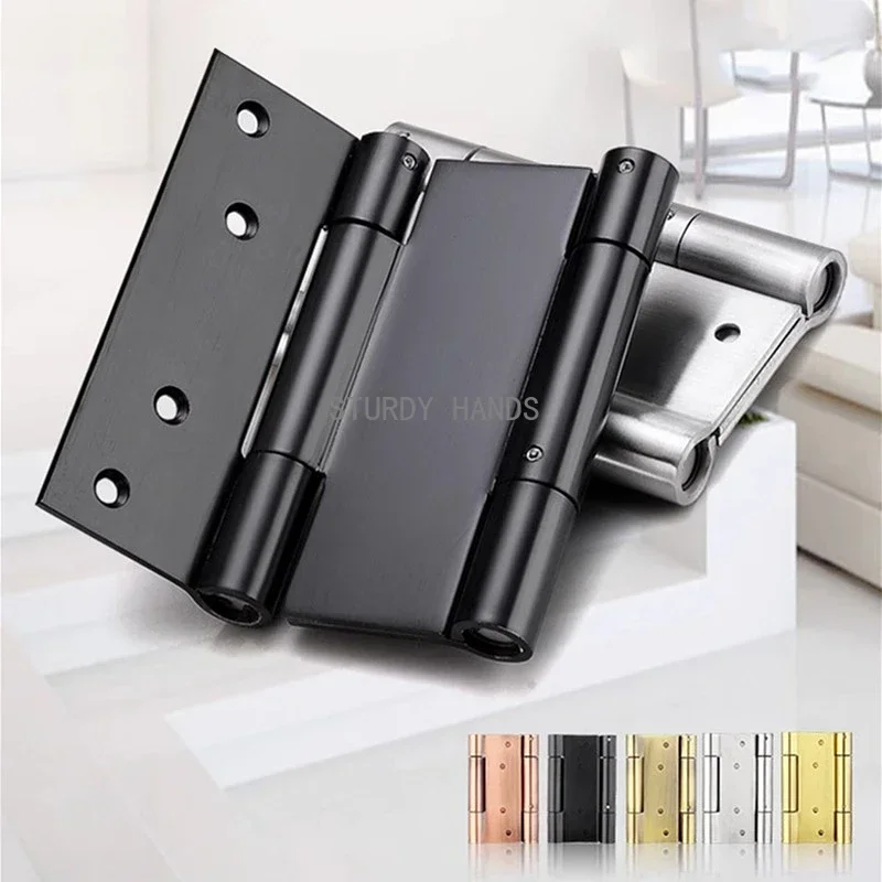 1pc Thickened Stainless Steel Double Door Hinge Buffered Inside and Outside Automatic Door Closing Two-way Mute Spring Hinge