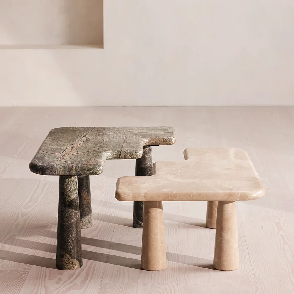 Travertine Marble Top Nesting Coffee Table Set 2 Frame Scandinavian Design Antique Appearance Bedroom Living Room Furniture Easy