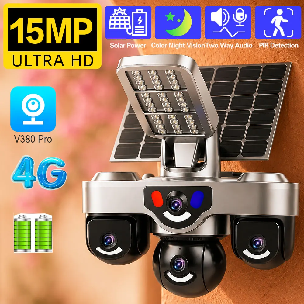 V380 Pro AOV 4G Sim Card Solar CCTV Security Camera Wireless Solar WiFi IP Camera with Lighting for Home and Farm Surveillance