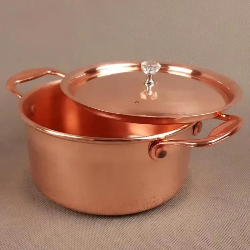 Pure Copper Small Hot Pot For One Person Cooking Induction Cooker Soup Pot with Lid 17cm Easy To Clean Single Serving Pot Best
