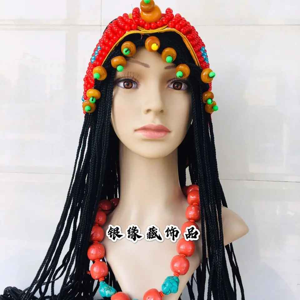 

Tibetan wedding, hand-woven imitation coral beeswax turquoise headdress