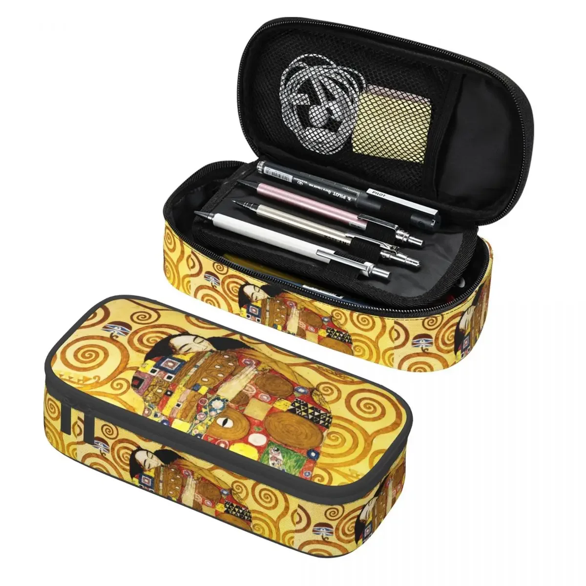 

Custom Cute Gustav Klimt The Embrace Pencil Case for Girls Boys Painting Art Large Storage Pen Box Bag School Supplies