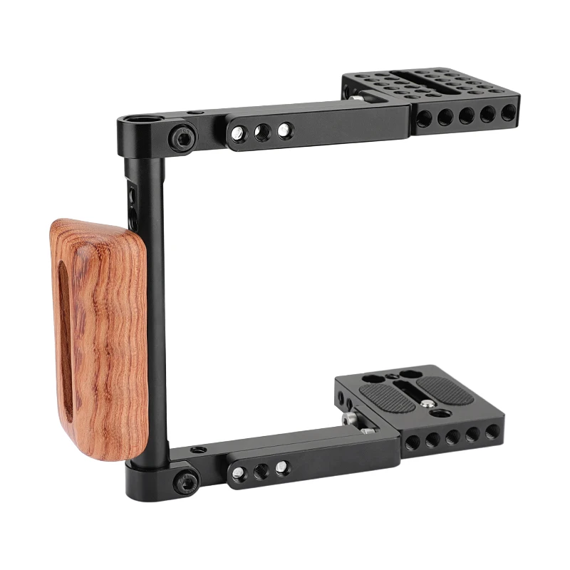 HDRIG Camera Half Cage Kit With Wooden Right-side Handgrip & Adjustable Mounting Plates For Canon 600D 70D 80D